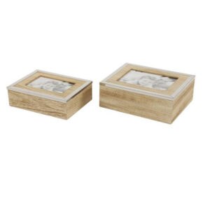 Set of 2 Light Brown Wood Natural Jewelry Box,