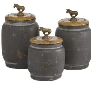 Set of 3 Multi Colored Terracotta Country Cottage Decorative Jar, 8.25″, 9″, 9.5″