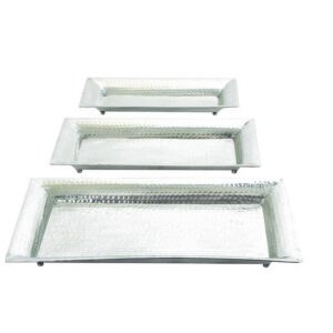 Set of 3 Silver Aluminum Traditional Tray