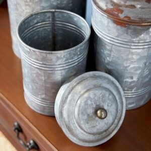 Set of 3 Grey Metal Farmhouse Decorative Jar