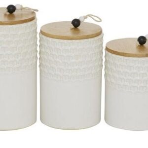 Set of 3 White Ceramic Country Cottage Decorative Jar