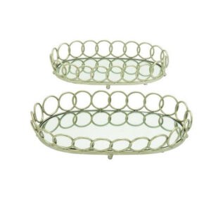 Set of 2 Silver Metal Glam Tray
