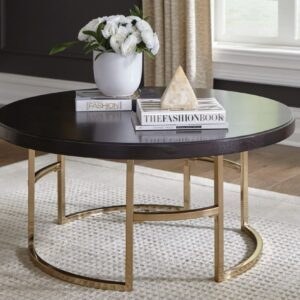 Corliss Round Coffee Table Americano and Rose Brass