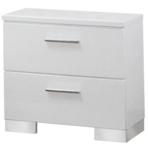 GLOSSY WHITE AND STAINLESS NIGHTSTAND