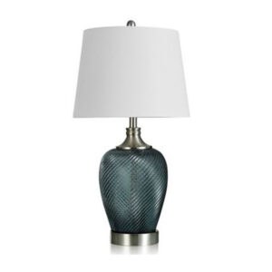 STYLECRAFT OPAQUE BLUE RIBBED SWIRL TINTED GLASS LAMP