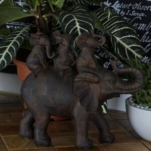 BROWN ECLECTIC POLYSTONE SCULPTURE, ELEPHANT