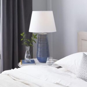 BLUE CERAMIC RUSTIC TABLE LAMP, 28″ X 15″ X 15″