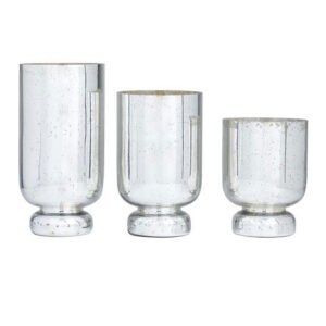 SET OF 3 SILVER GLASS GLAM CANDLE HOLDERS, 12″ X 6″ X 6″