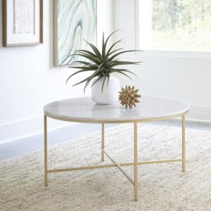 ROUND X-CROSS COFFEE TABLE IN WHITE & GOLD
